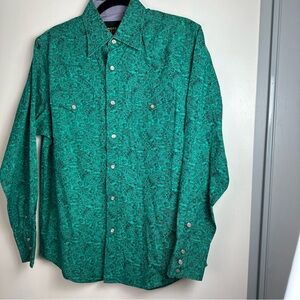 Drysdale Green & Black Paisley Print Pearl Snap Button‎ Down Western Men’s Top M